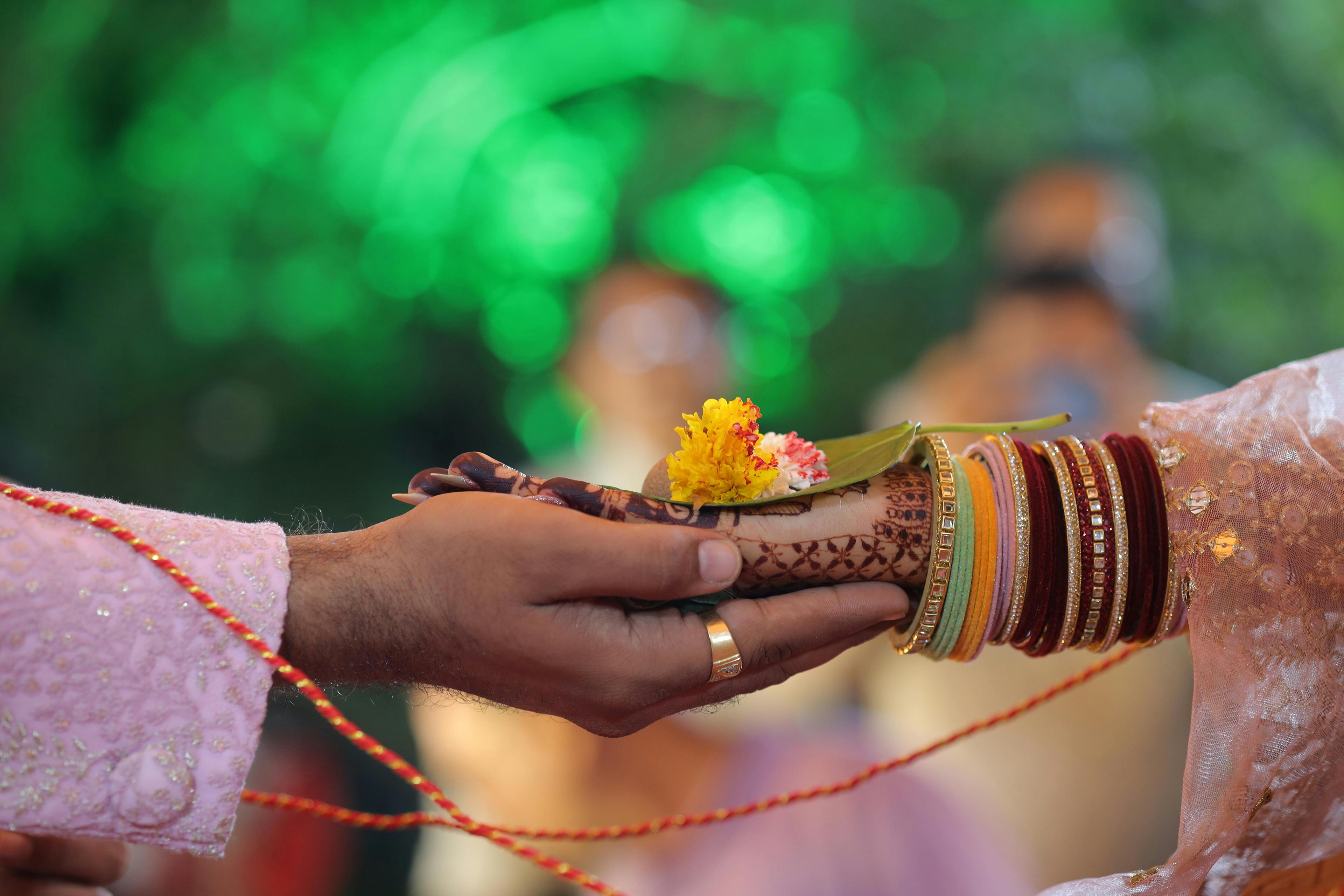 Newly married couple at a wedding ceremony